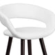 White |#| 29inch High Contemporary Cappuccino Wood Rounded Open Back Barstool in White Vinyl