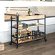 Aged Lt Oak Wood Kitchen Bar Cart with Stemware Rack & Panel Border Bottom Shelf