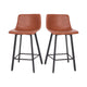 Cognac LeatherSoft |#| Set of 2 Commercial Armless Metal Counter Stools - Cognac LeatherSoft