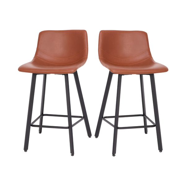 Cognac LeatherSoft |#| Set of 2 Commercial Armless Metal Counter Stools - Cognac LeatherSoft