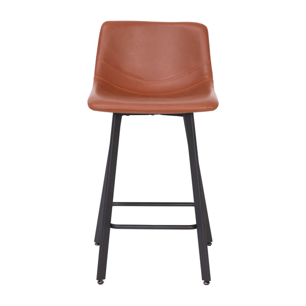 Cognac LeatherSoft |#| Set of 2 Commercial Armless Metal Counter Stools - Cognac LeatherSoft