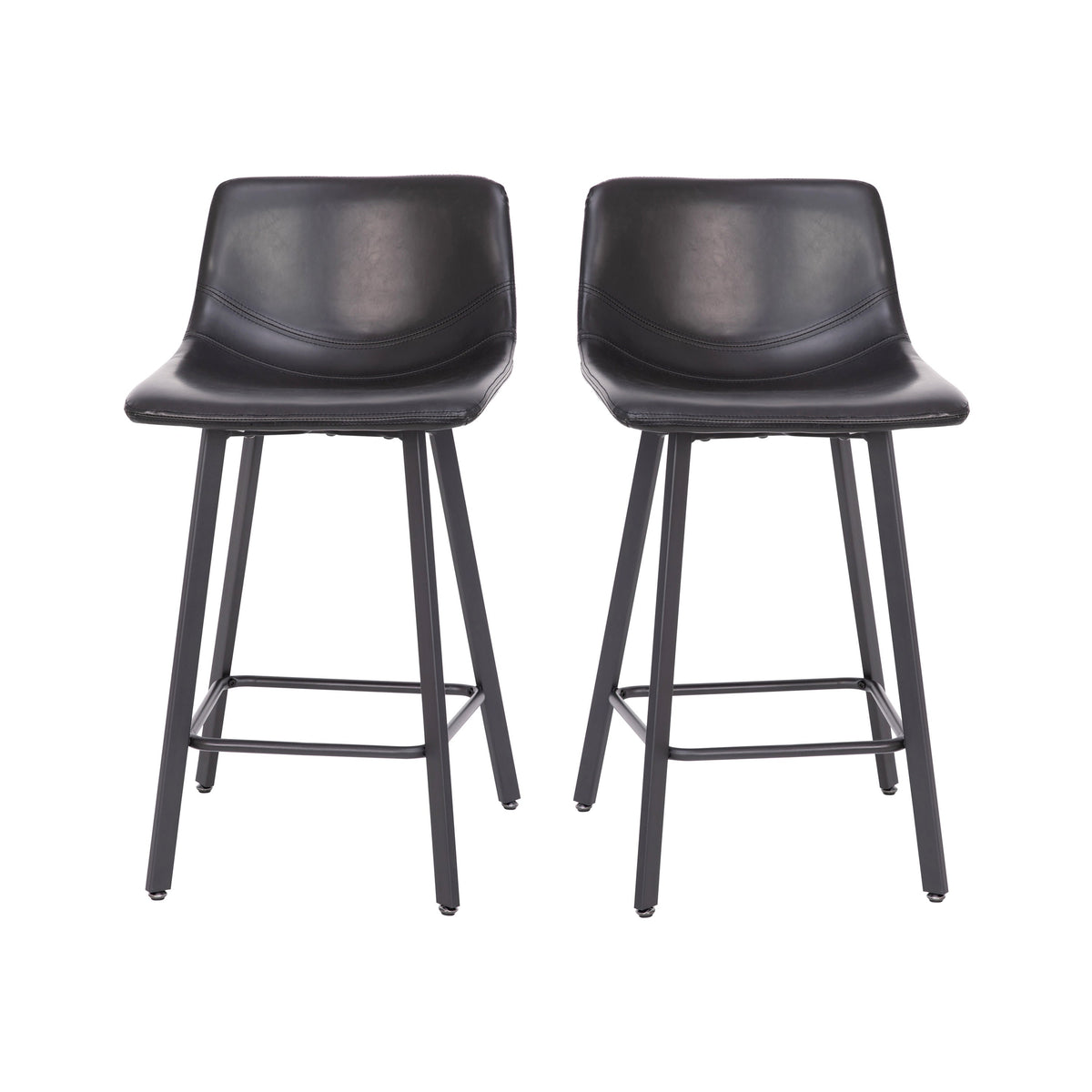 Black LeatherSoft |#| Set of 2 Commercial Armless Metal Counter Stools - Black LeatherSoft