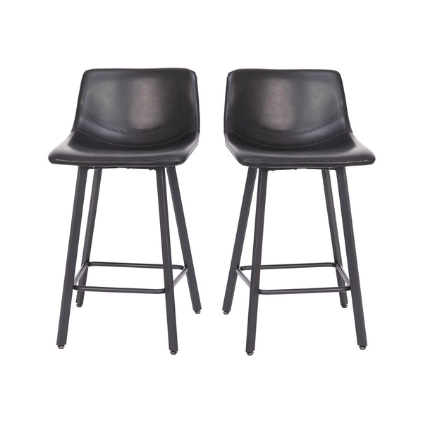 Black LeatherSoft |#| Set of 2 Commercial Armless Metal Counter Stools - Black LeatherSoft