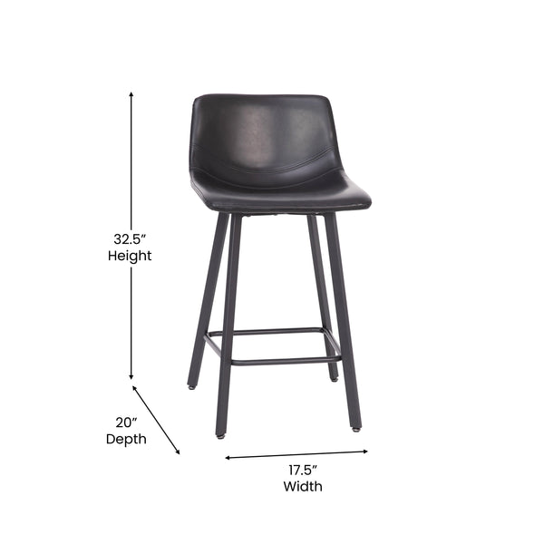 Black LeatherSoft |#| Set of 2 Commercial Armless Metal Counter Stools - Black LeatherSoft