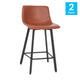 Cognac LeatherSoft |#| Set of 2 Commercial Armless Metal Counter Stools - Cognac LeatherSoft