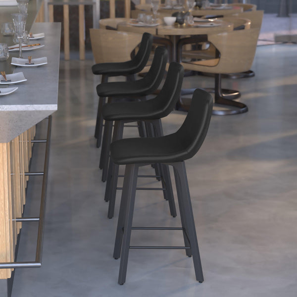 Black LeatherSoft |#| Set of 2 Commercial Armless Metal Counter Stools - Black LeatherSoft