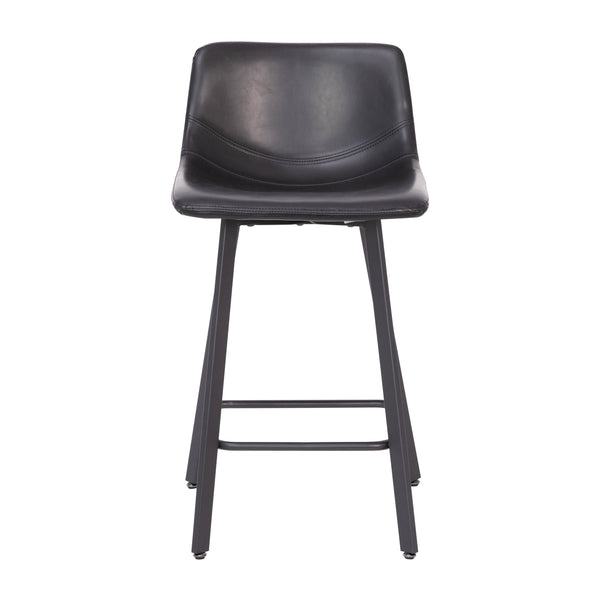 Black LeatherSoft |#| Set of 2 Commercial Armless Metal Counter Stools - Black LeatherSoft