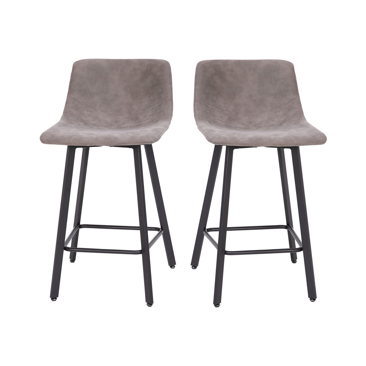 Gray LeatherSoft |#| Set of 2 Commercial Armless Metal Counter Stools - Gray LeatherSoft