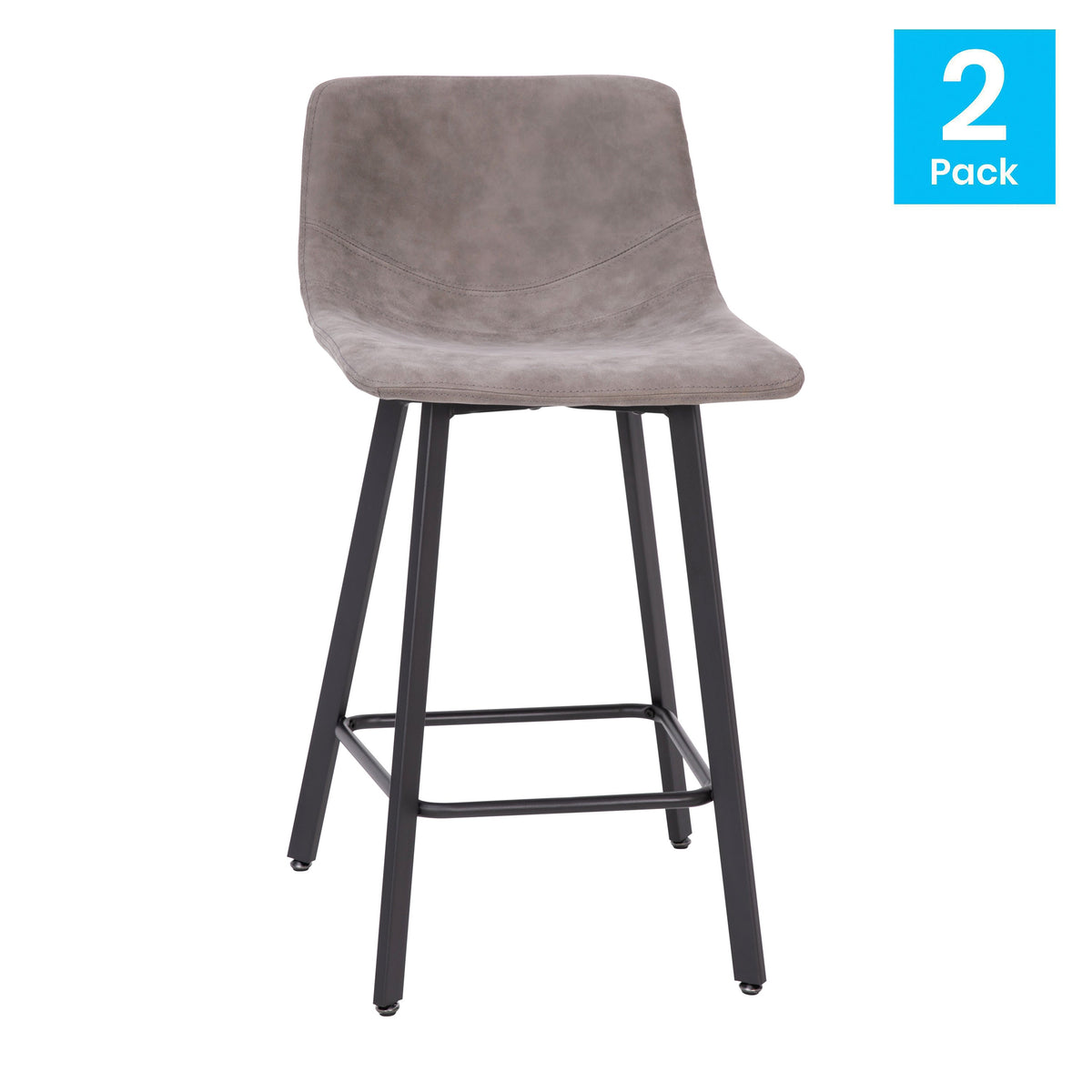 Gray LeatherSoft |#| Set of 2 Commercial Armless Metal Counter Stools - Gray LeatherSoft