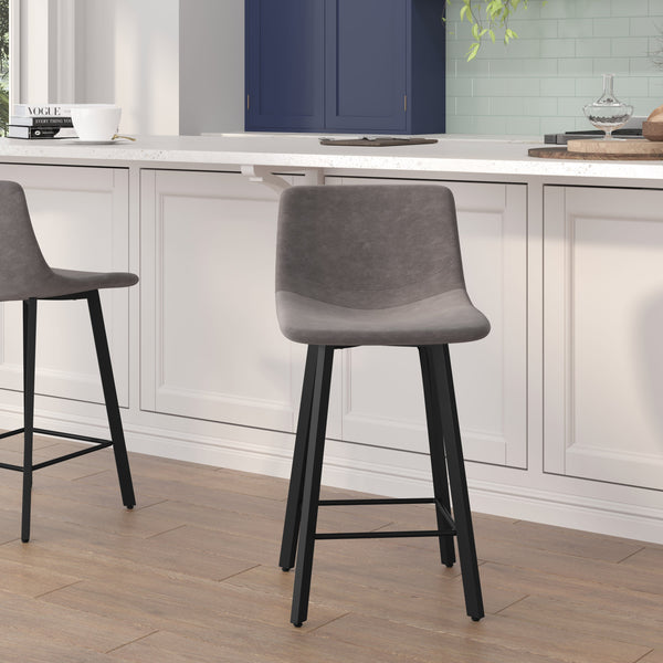 Gray LeatherSoft |#| Set of 2 Commercial Armless Metal Counter Stools - Gray LeatherSoft