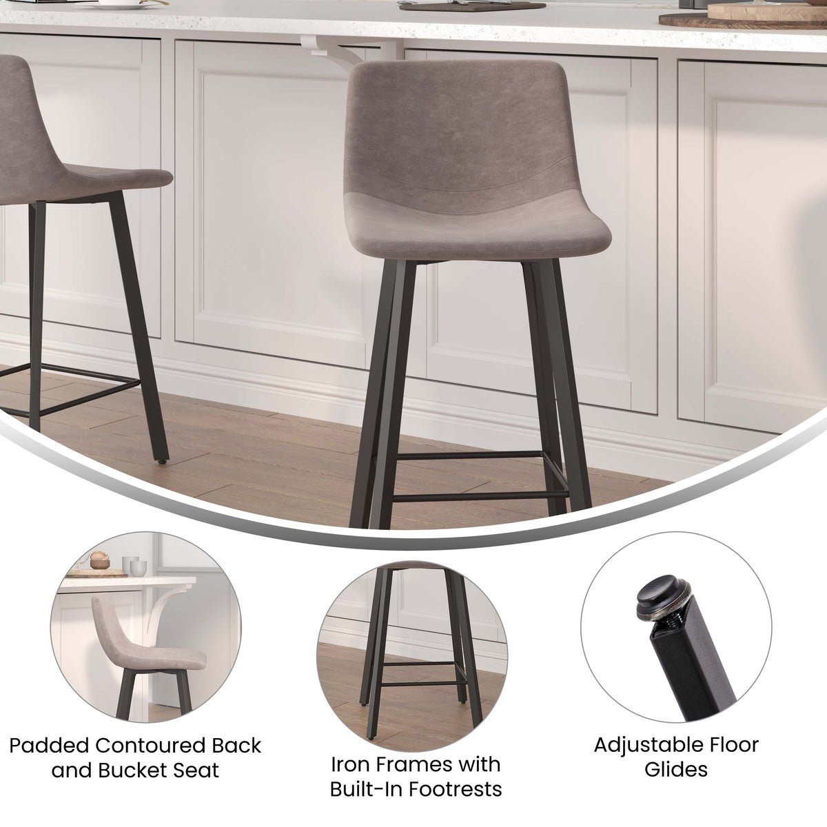 Gray LeatherSoft |#| Set of 2 Commercial Armless Metal Counter Stools - Gray LeatherSoft