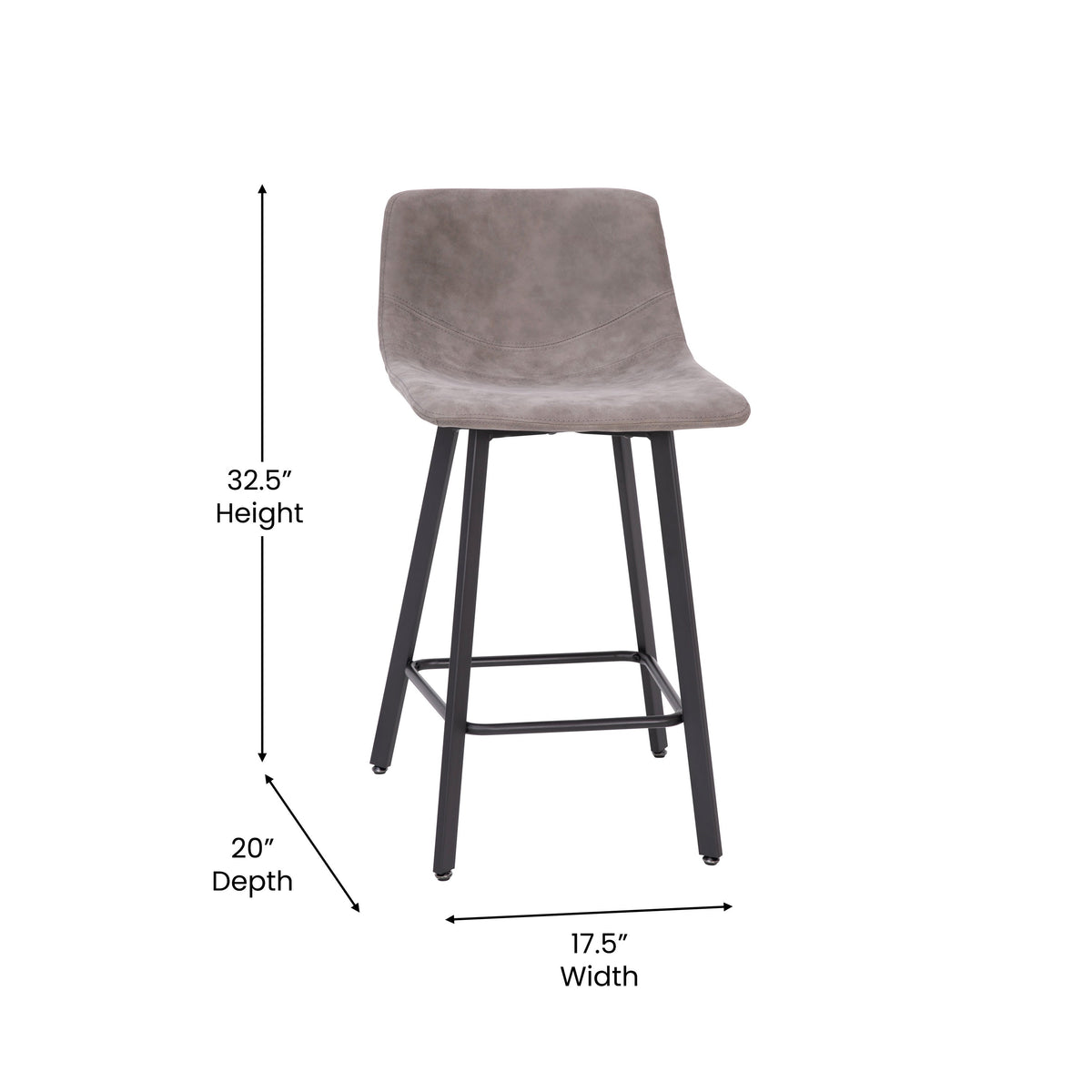 Gray LeatherSoft |#| Set of 2 Commercial Armless Metal Counter Stools - Gray LeatherSoft