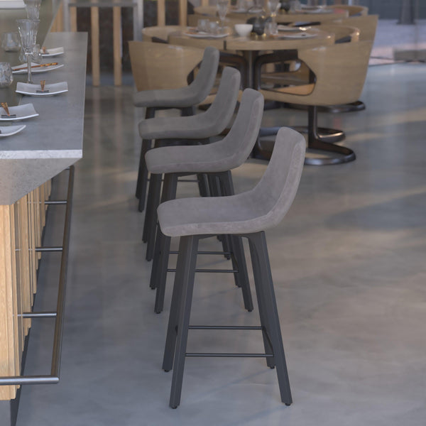 Gray LeatherSoft |#| Set of 2 Commercial Armless Metal Counter Stools - Gray LeatherSoft