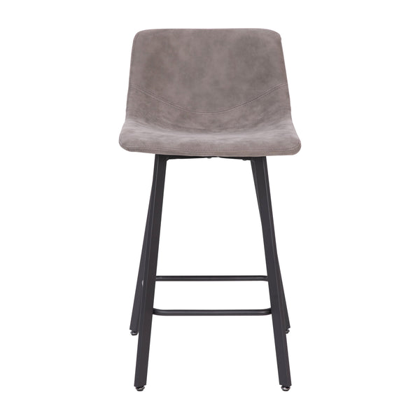 Gray LeatherSoft |#| Set of 2 Commercial Armless Metal Counter Stools - Gray LeatherSoft