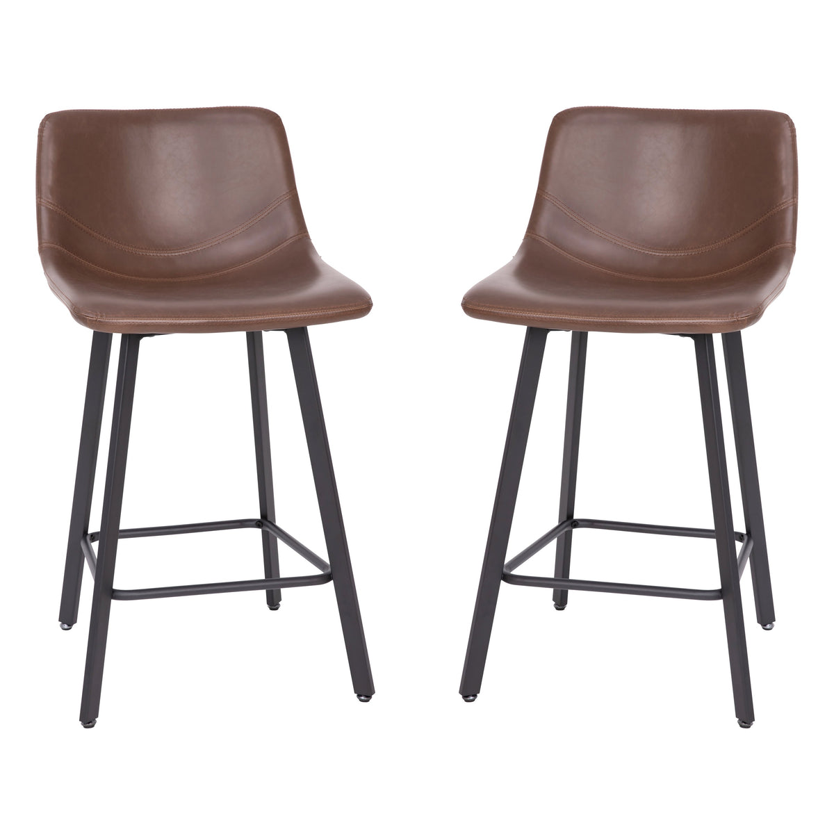 Chocolate Brown LeatherSoft |#| Set of 2 Commercial Armless Metal Counter Stools - Chocolate Brown LeatherSoft