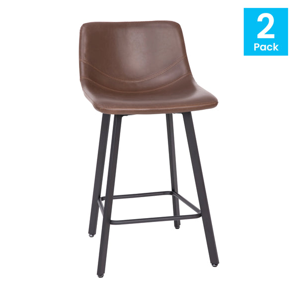 Chocolate Brown LeatherSoft |#| Set of 2 Commercial Armless Metal Counter Stools - Chocolate Brown LeatherSoft