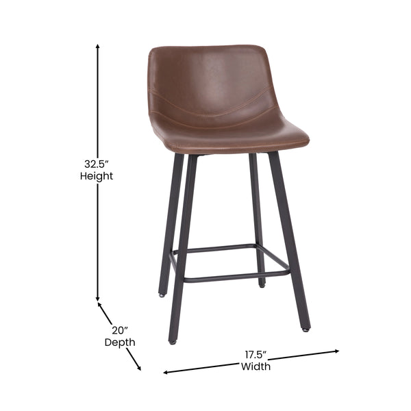 Chocolate Brown LeatherSoft |#| Set of 2 Commercial Armless Metal Counter Stools - Chocolate Brown LeatherSoft