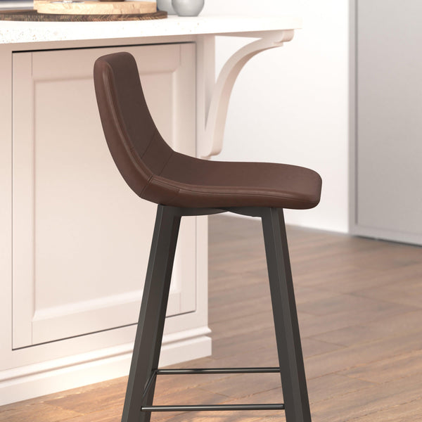 Chocolate Brown LeatherSoft |#| Set of 2 Commercial Armless Metal Counter Stools - Chocolate Brown LeatherSoft