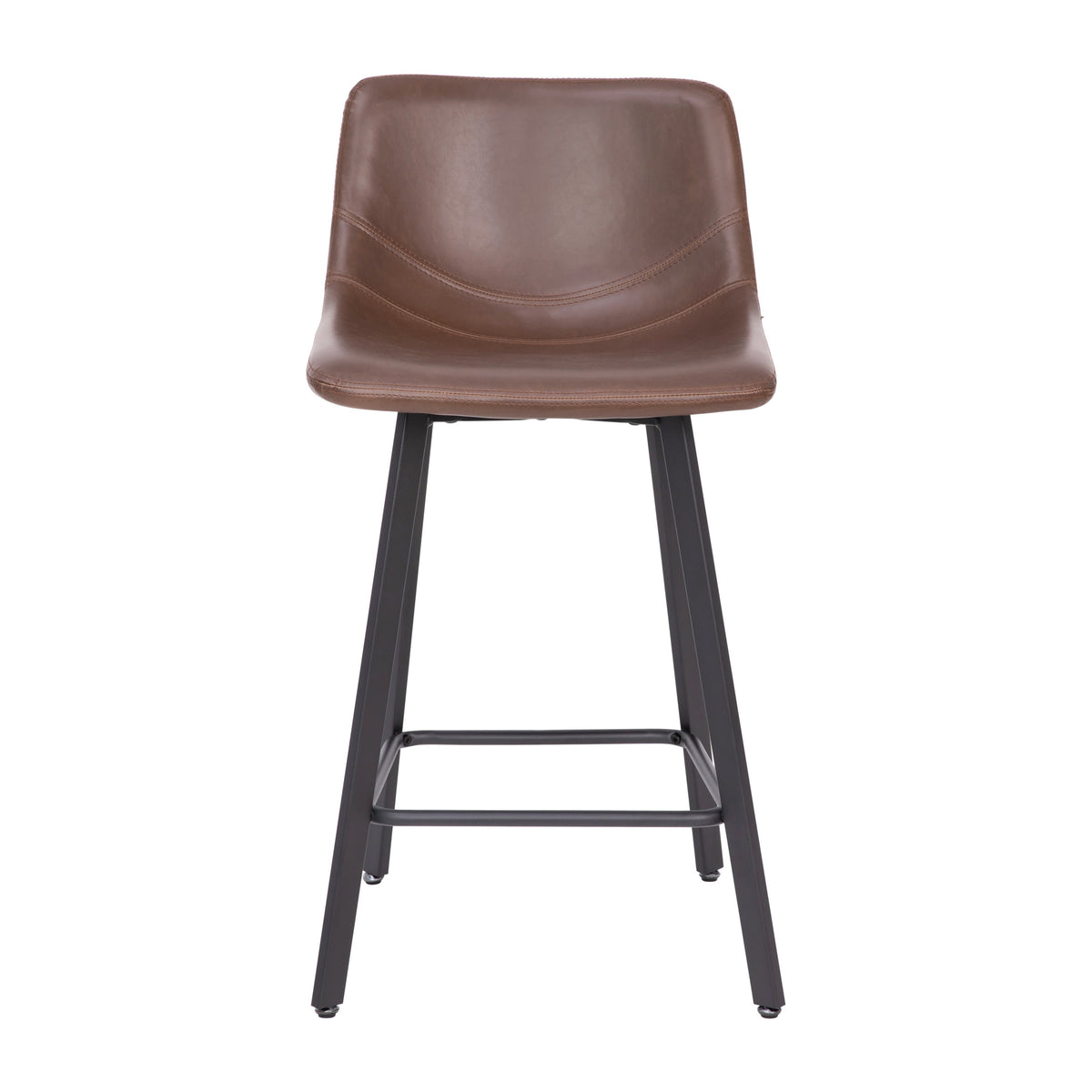 Chocolate Brown LeatherSoft |#| Set of 2 Commercial Armless Metal Counter Stools - Chocolate Brown LeatherSoft