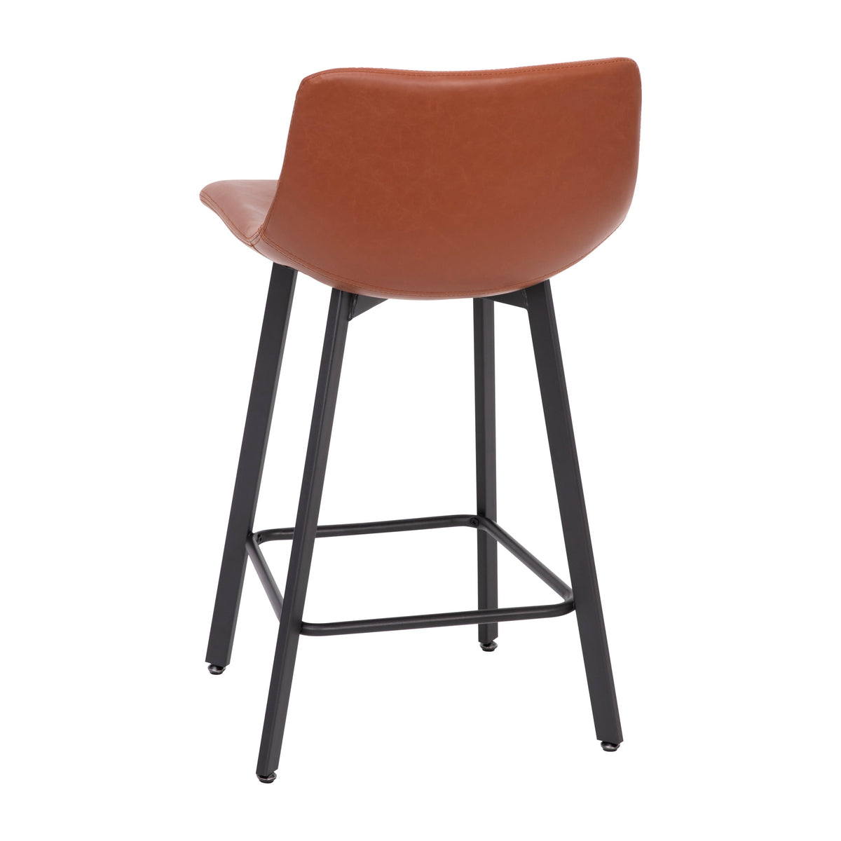 Cognac LeatherSoft |#| Set of 2 Commercial Armless Metal Counter Stools - Cognac LeatherSoft