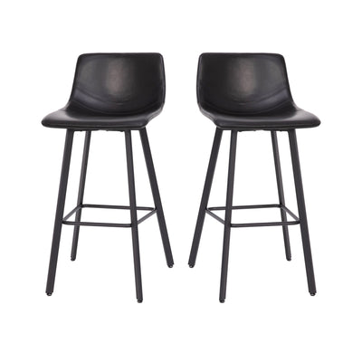 Caleb Modern Armless 30 Inch Bar Height Commercial Grade Barstools with Footrests and Matte Iron Frames, Set of 2 - View 1