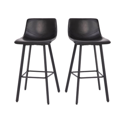 Caleb Modern Armless 30 Inch Bar Height Commercial Grade Barstools with Footrests and Matte Iron Frames, Set of 2