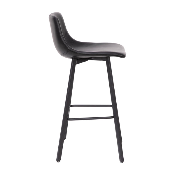 Black LeatherSoft |#| Set of 2 Commercial Indoor Armless Iron Barstools - Black LeatherSoft