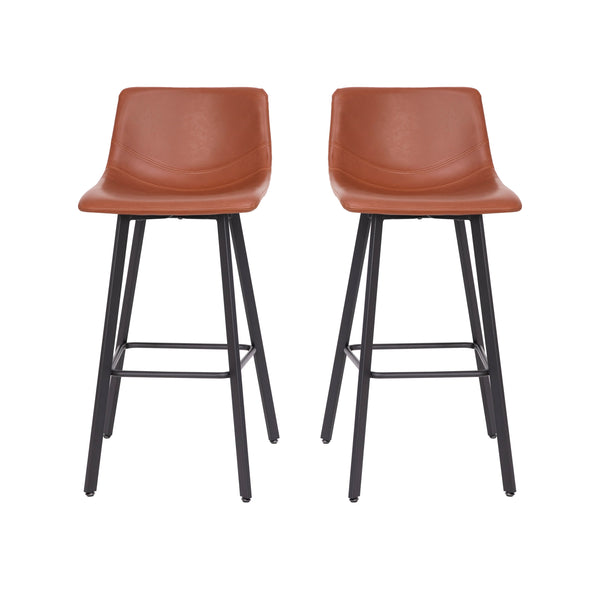 Cognac LeatherSoft |#| Set of 2 Commercial Indoor Armless Iron Barstools - Cognac LeatherSoft