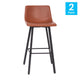 Cognac LeatherSoft |#| Set of 2 Commercial Indoor Armless Iron Barstools - Cognac LeatherSoft