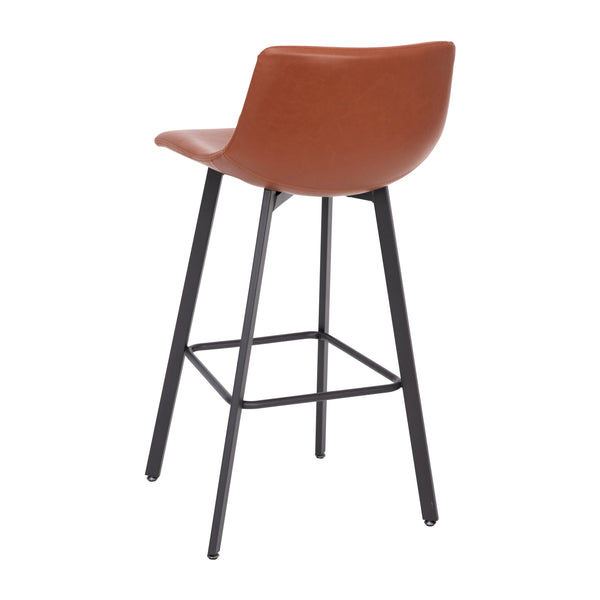 Cognac LeatherSoft |#| Set of 2 Commercial Indoor Armless Iron Barstools - Cognac LeatherSoft