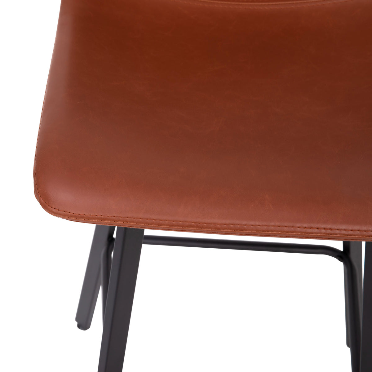 Cognac LeatherSoft |#| Set of 2 Commercial Indoor Armless Iron Barstools - Cognac LeatherSoft