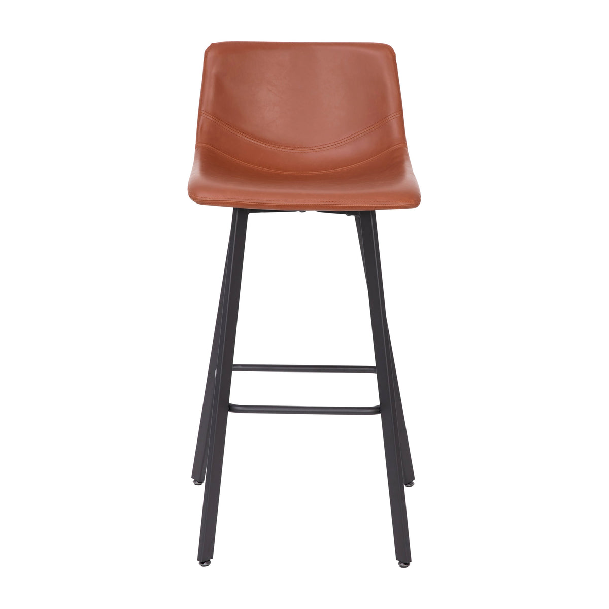 Cognac LeatherSoft |#| Set of 2 Commercial Indoor Armless Iron Barstools - Cognac LeatherSoft