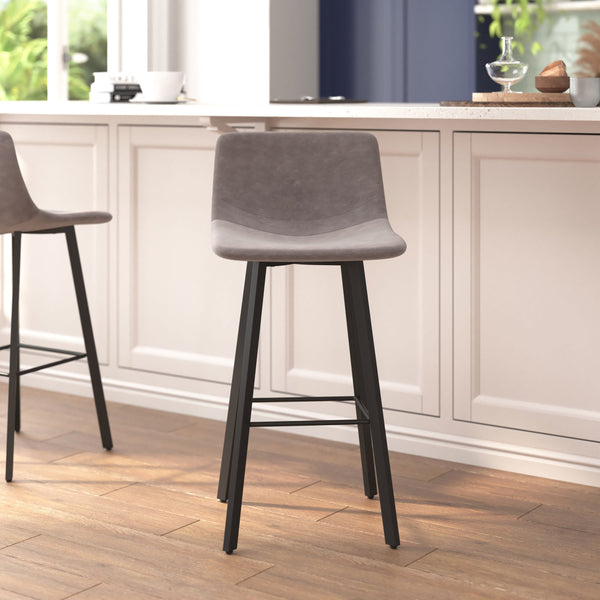 Gray LeatherSoft |#| Set of 2 Commercial Indoor Armless Iron Barstools - Gray LeatherSoft