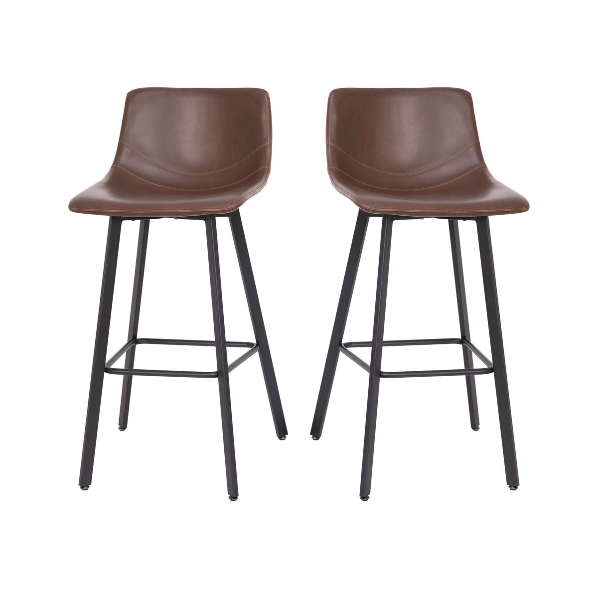 Chocolate Brown LeatherSoft |#| Set of 2 Commercial Indoor Armless Iron Barstools - Chocolate Brown LeatherSoft