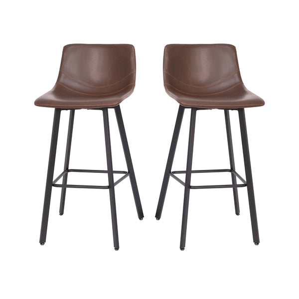 Chocolate Brown LeatherSoft |#| Set of 2 Commercial Indoor Armless Iron Barstools - Chocolate Brown LeatherSoft