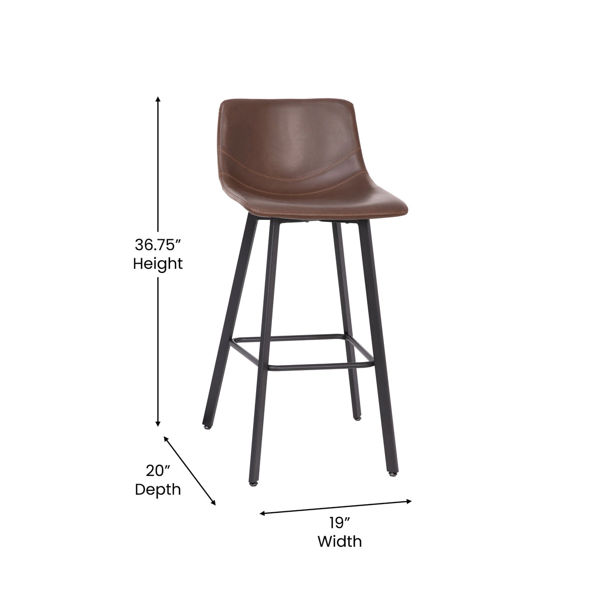 Chocolate Brown LeatherSoft |#| Set of 2 Commercial Indoor Armless Iron Barstools - Chocolate Brown LeatherSoft