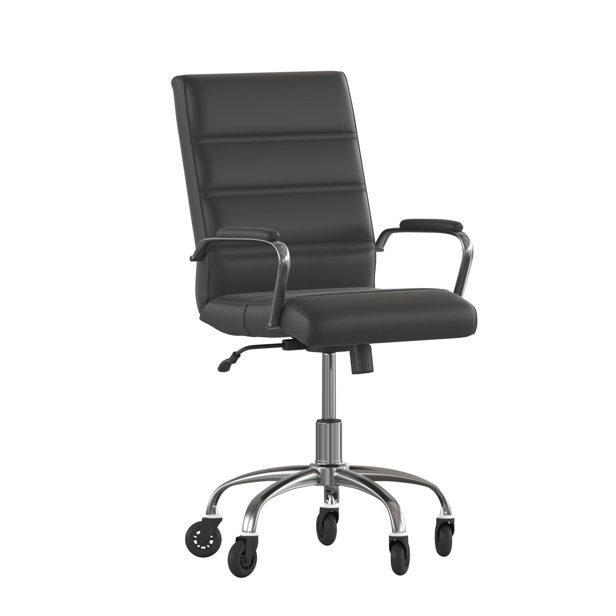 Black LeatherSoft/Chrome Frame |#| Executive Chair with Chrome Frame & Arms on Skate Wheels - Black LeatherSoft