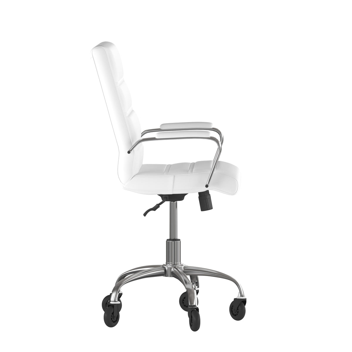 White LeatherSoft/Chrome Frame |#| Executive Chair with Chrome Frame & Arms on Skate Wheels - White LeatherSoft