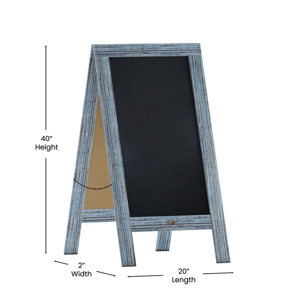 Rustic Blue,40inchH x 20inchW |#| Indoor/Outdoor 40x20 Freestanding Blue Wood A-Frame Magnetic Chalkboard