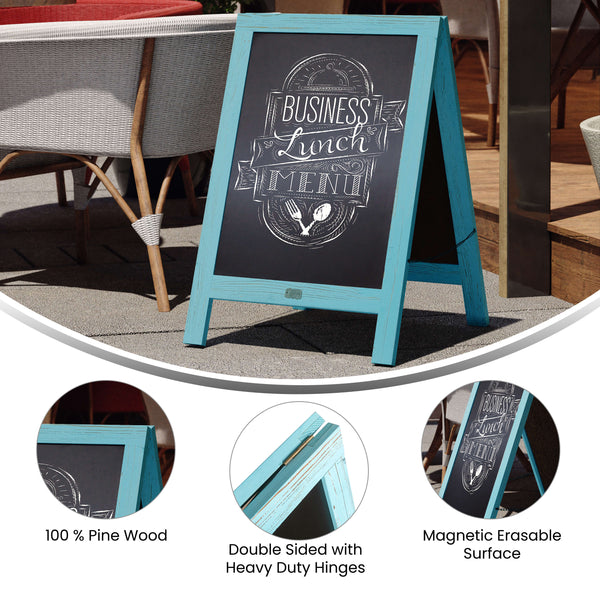 Robin Blue,30inchH x 20inchW |#| Indoor/Outdoor 30x20 Freestanding Robin Blue Wood A-Frame Magnetic Chalkboard