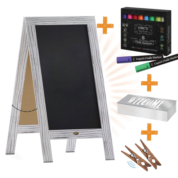 White Wash,40inchH x 20inchW |#| Whitewashed Wood A-Frame Magnetic Chalkboard Set-Markers, Stencils, and Magnets