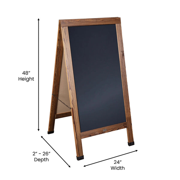 Torched Brown,48inchH x 24inchW |#| Torched Brown Wood A-Frame Magnetic Chalkboard Set-Markers, Stencils and Magnets