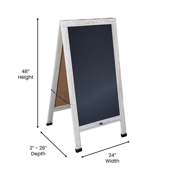 White Wash,48inchH x 24inchW |#| Whitewashed Wood A-Frame Magnetic Chalkboard Set-Markers, Stencils, and Magnets
