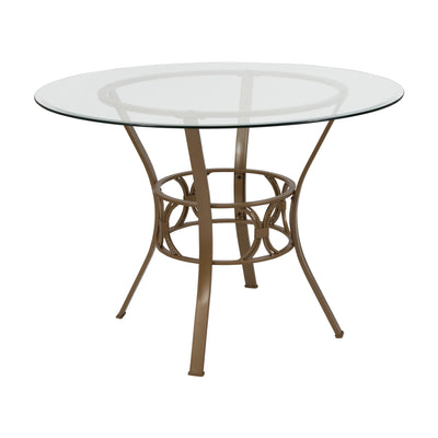 Carlisle 42'' Round Glass Dining Table with Crescent Style Metal Frame