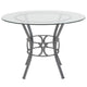 Clear Top/Silver Frame |#| 42inch Round Glass Dining Table with Crescent Style Silver Metal Frame