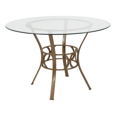 Carlisle 45'' Round Glass Dining Table with Crescent Style Metal Frame