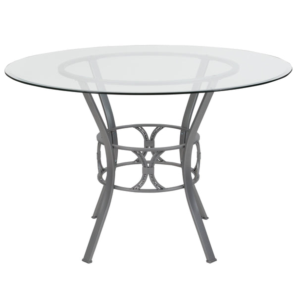 Clear Top/Black Frame |#| 45inch Round Glass Dining Table with Black Metal Frame