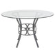 Clear Top/Silver Frame |#| 48inch Round Glass Dining Table with Crescent Style Silver Metal Frame