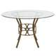 Clear Top/Matte Gold Frame |#| 48inch Round Glass Dining Table with Crescent Style Matte Gold Metal Frame