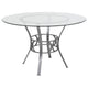 Clear Top/Silver Frame |#| 48inch Round Glass Dining Table with Crescent Style Silver Metal Frame